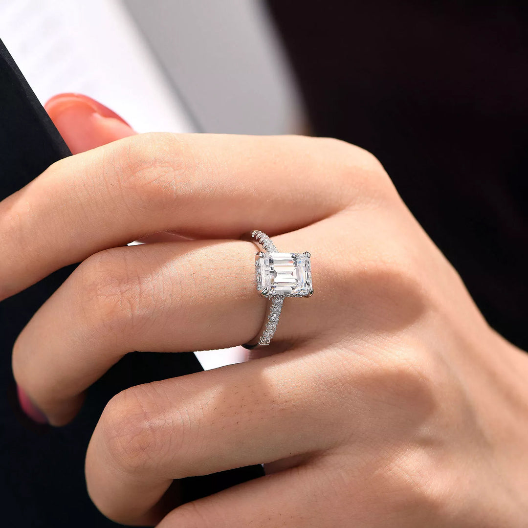 Ariston Emerald-Cut Moissanite Halo Ring