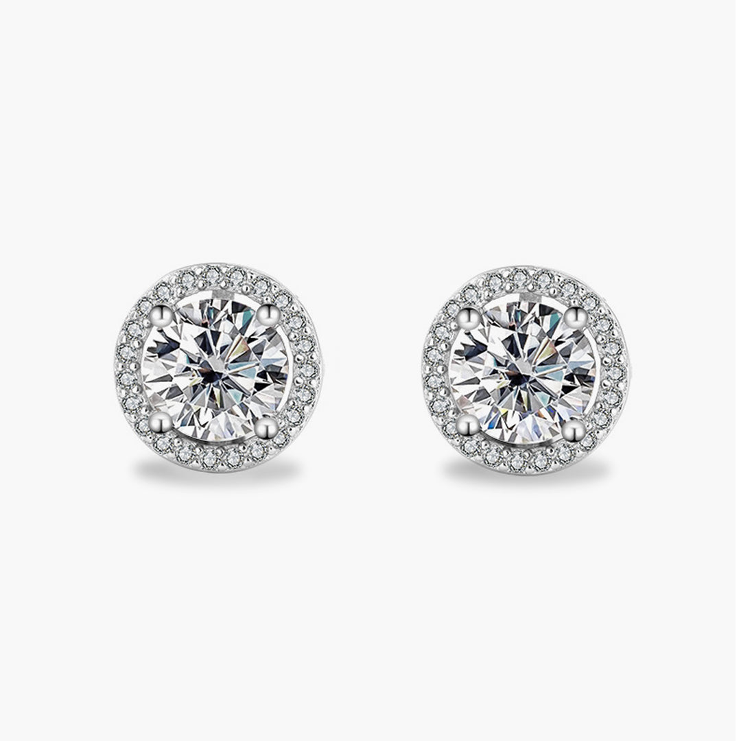 Selene Round-Cut Moissanite Halo Stud Earrings