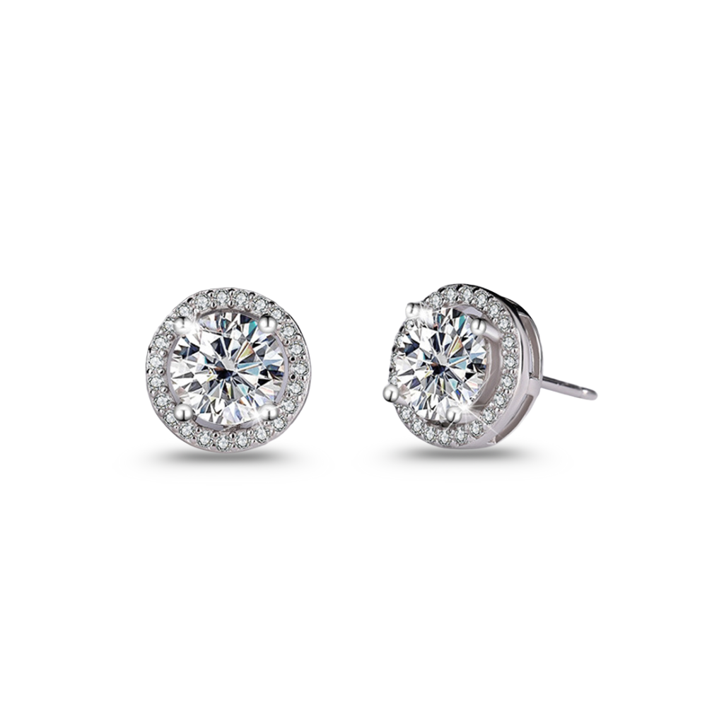 Selene Round-Cut Moissanite Halo Stud Earrings