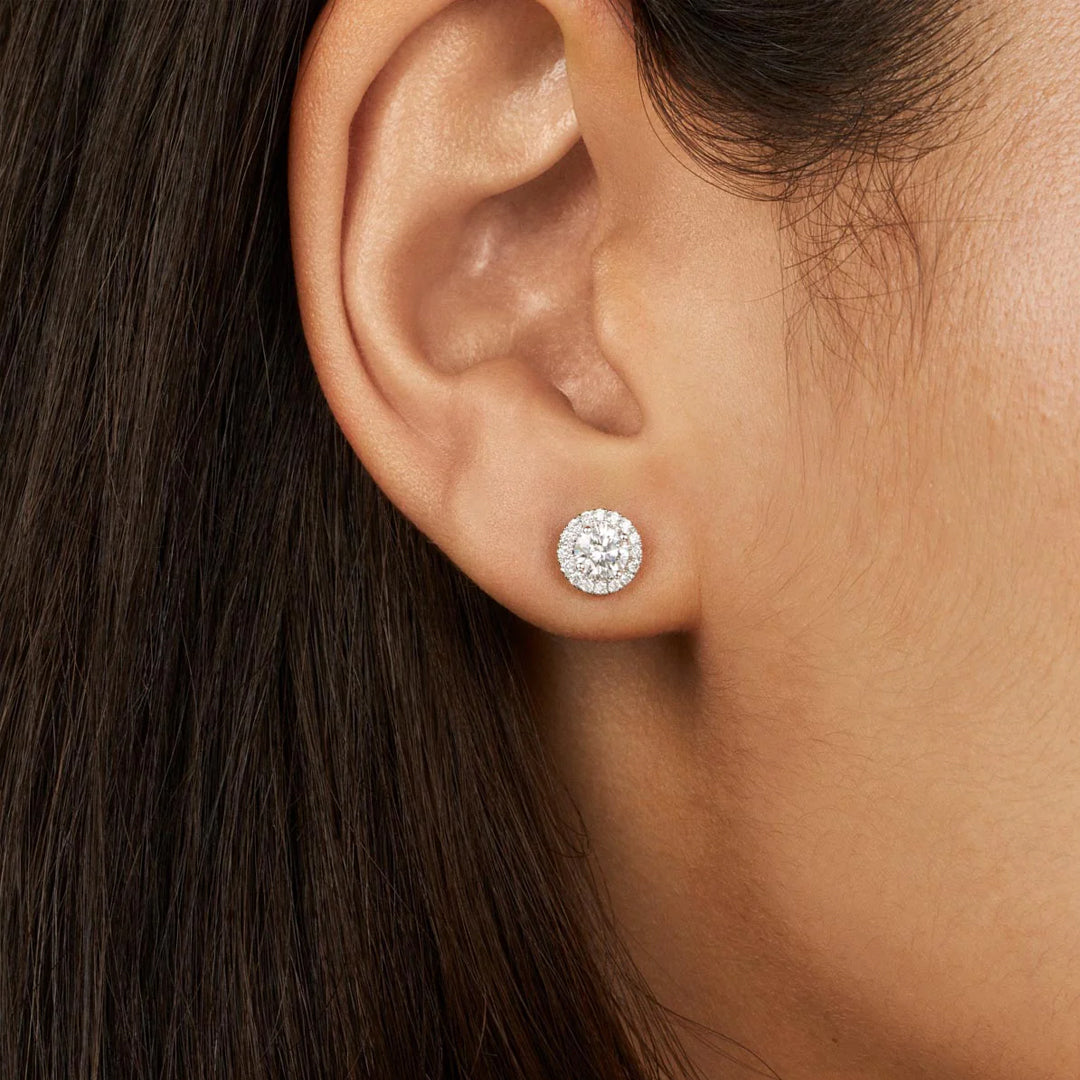 Selene Round-Cut Moissanite Halo Stud Earrings