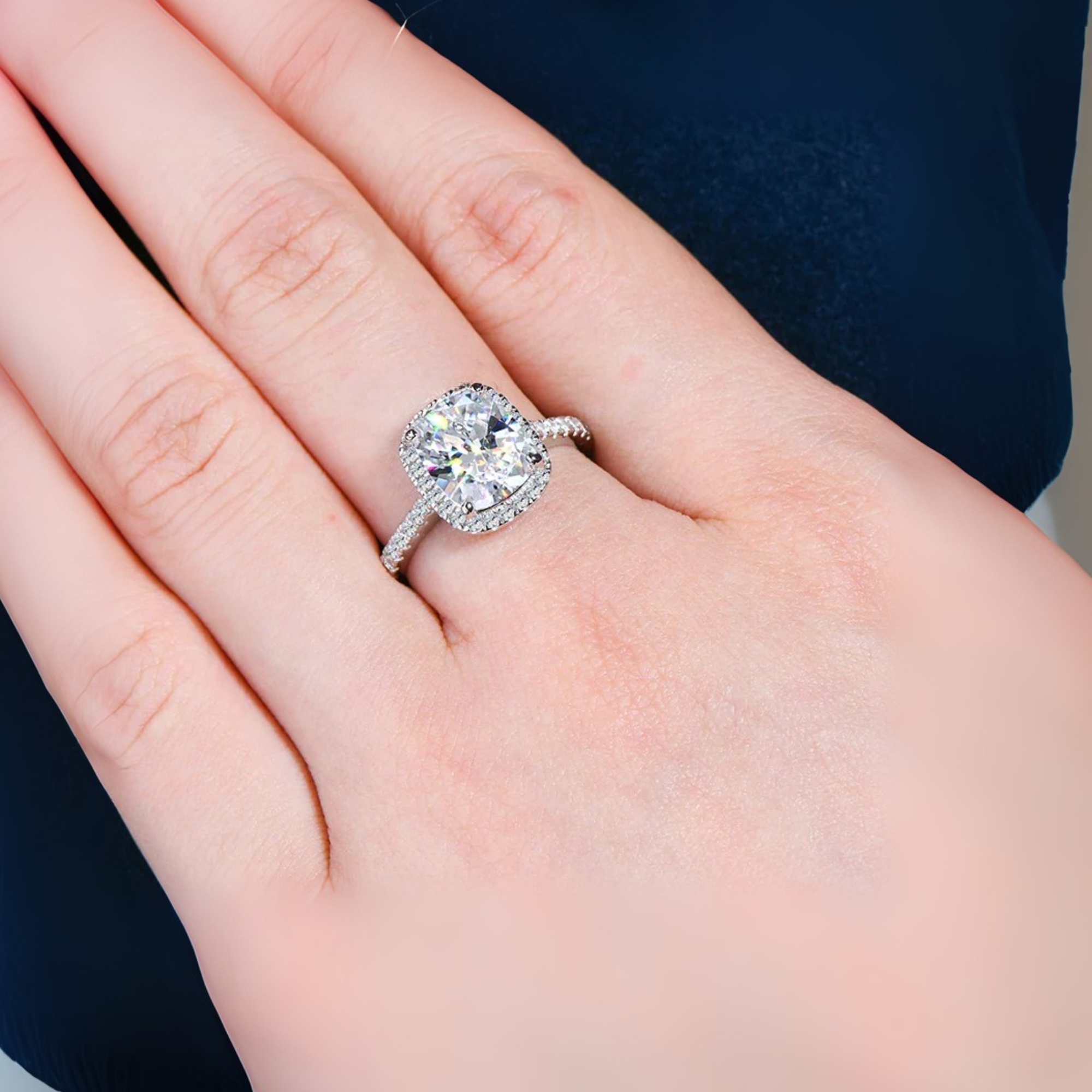 Monroe Cushion-Cut Moissanite Halo Ring