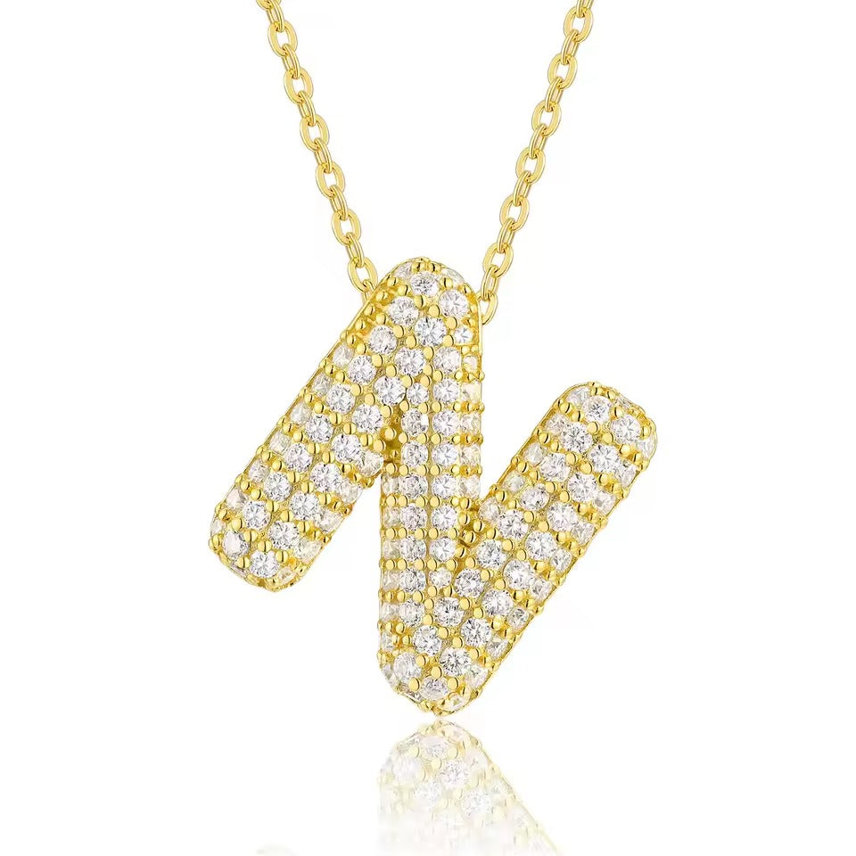Bling Bubble Initial Letter Moissanite Necklace