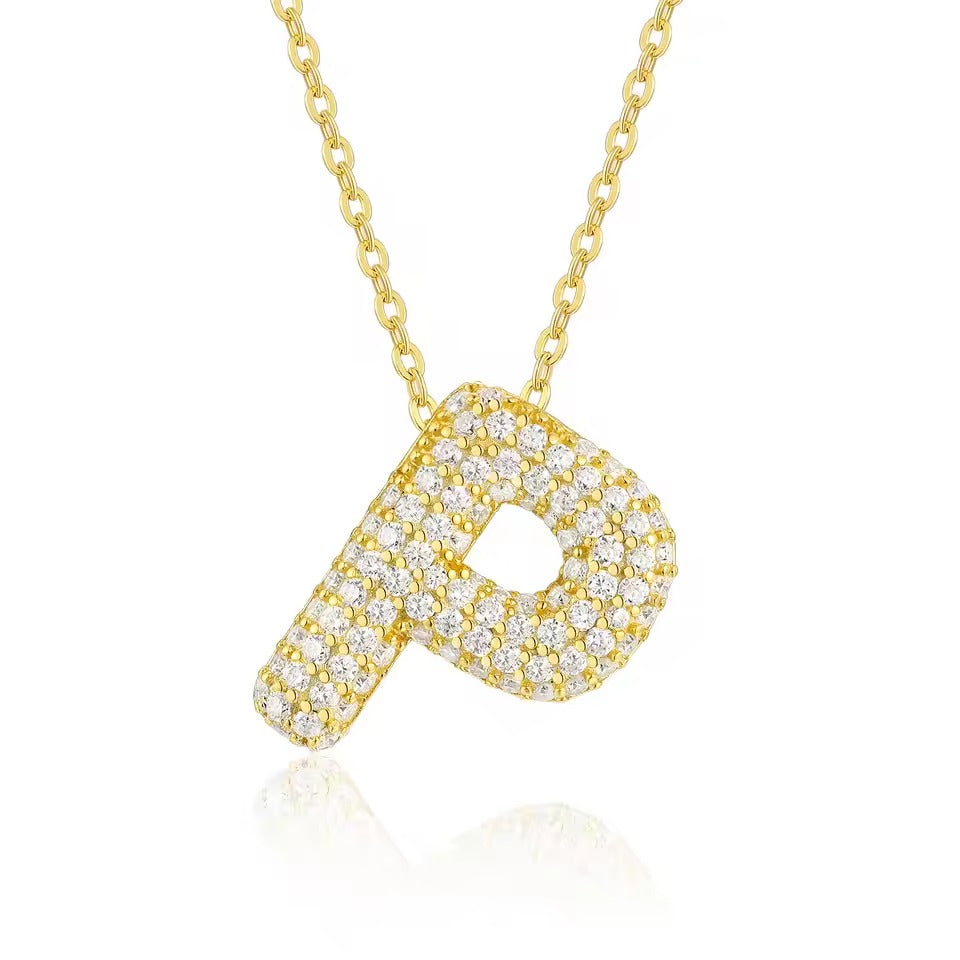 Bling Bubble Initial Letter Moissanite Necklace