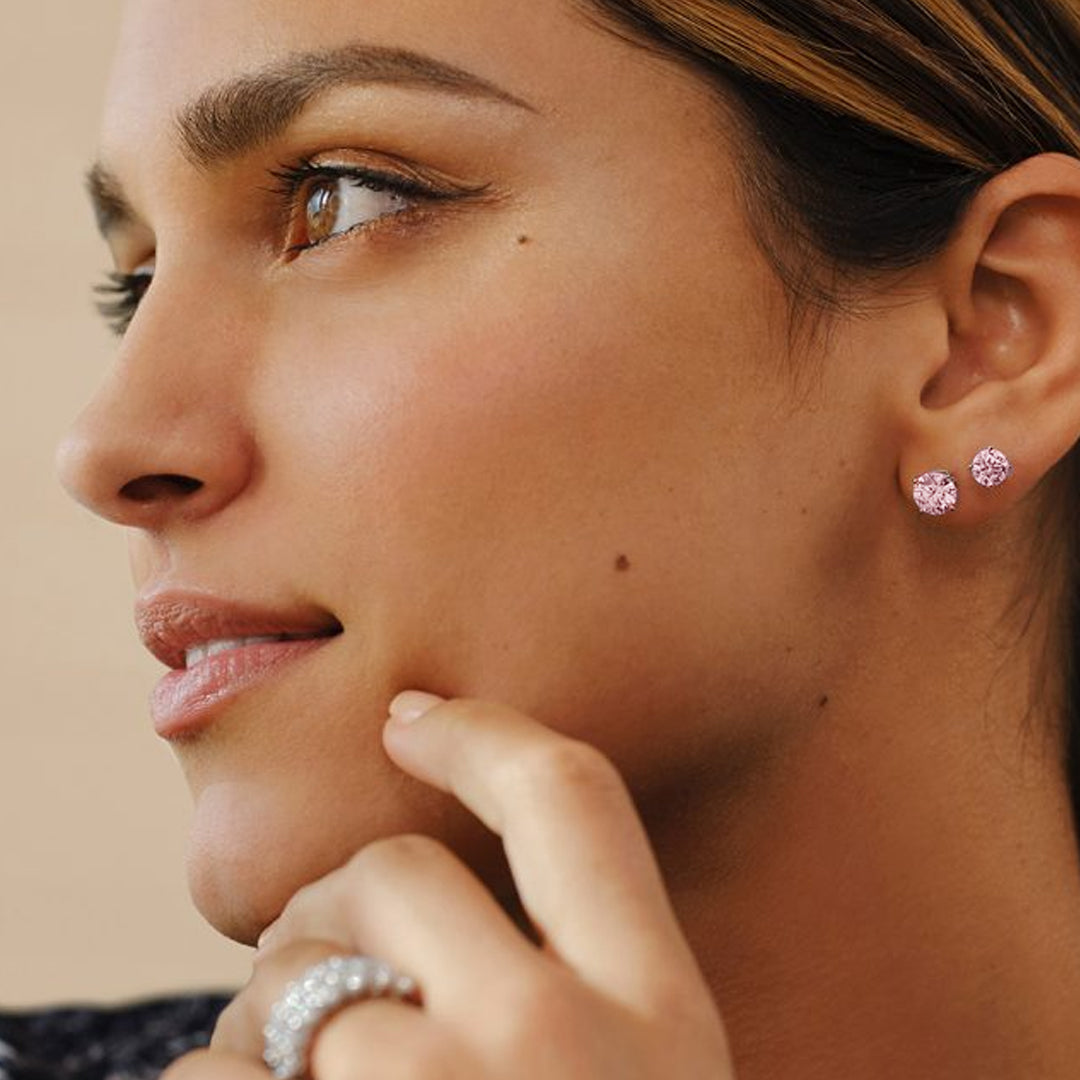 Rosavelle Pink Moissanite Stud Earrings