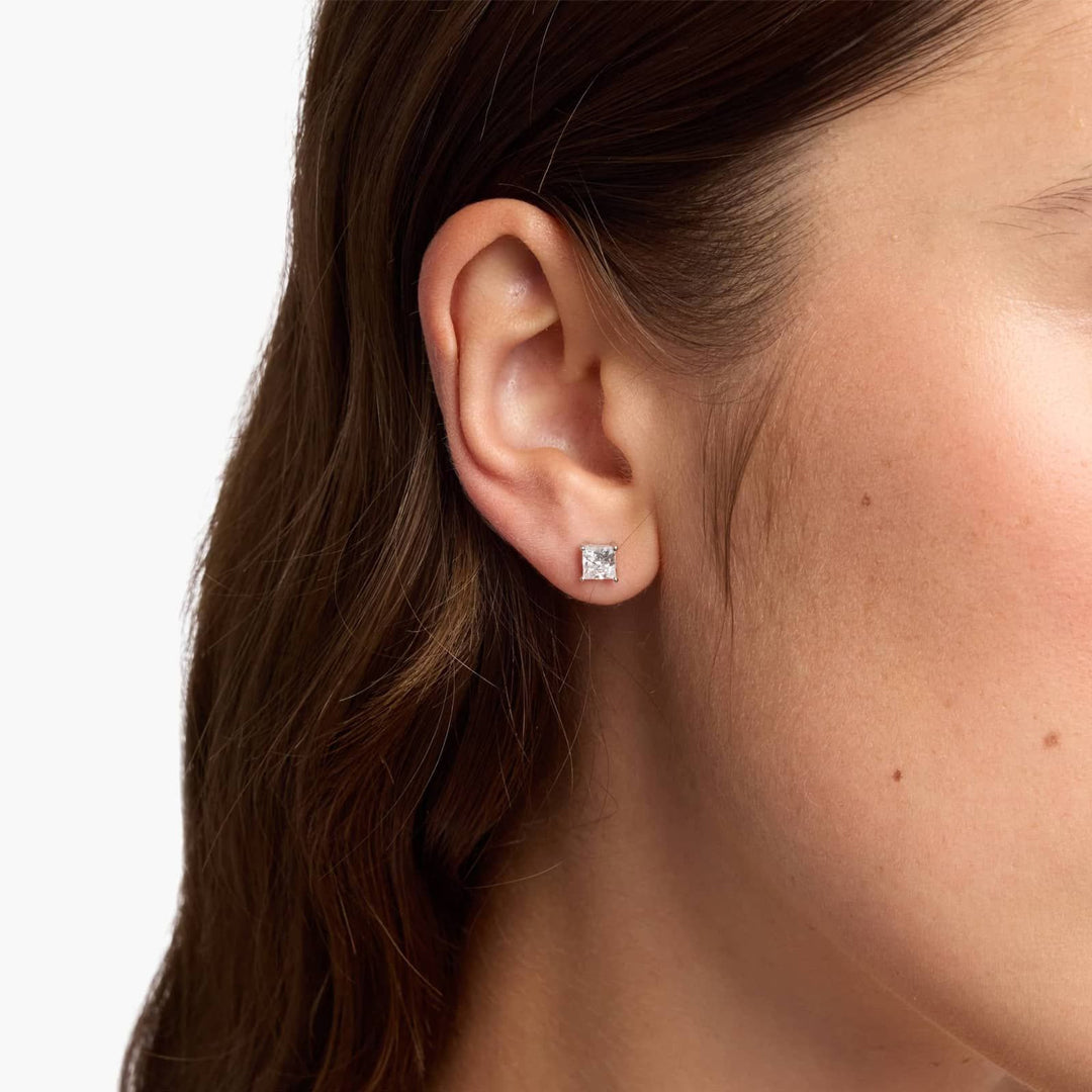 Iva Princess-Cut Moissanite Stud Earrings