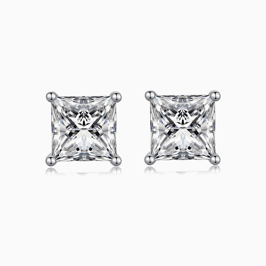 Iva Princess-Cut Moissanite Stud Earrings