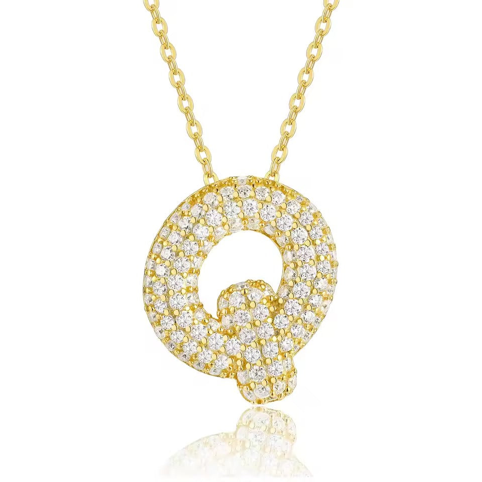 Bling Bubble Initial Letter Moissanite Necklace