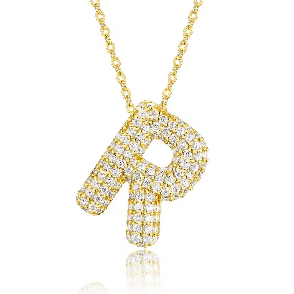 Bling Bubble Initial Letter Moissanite Necklace