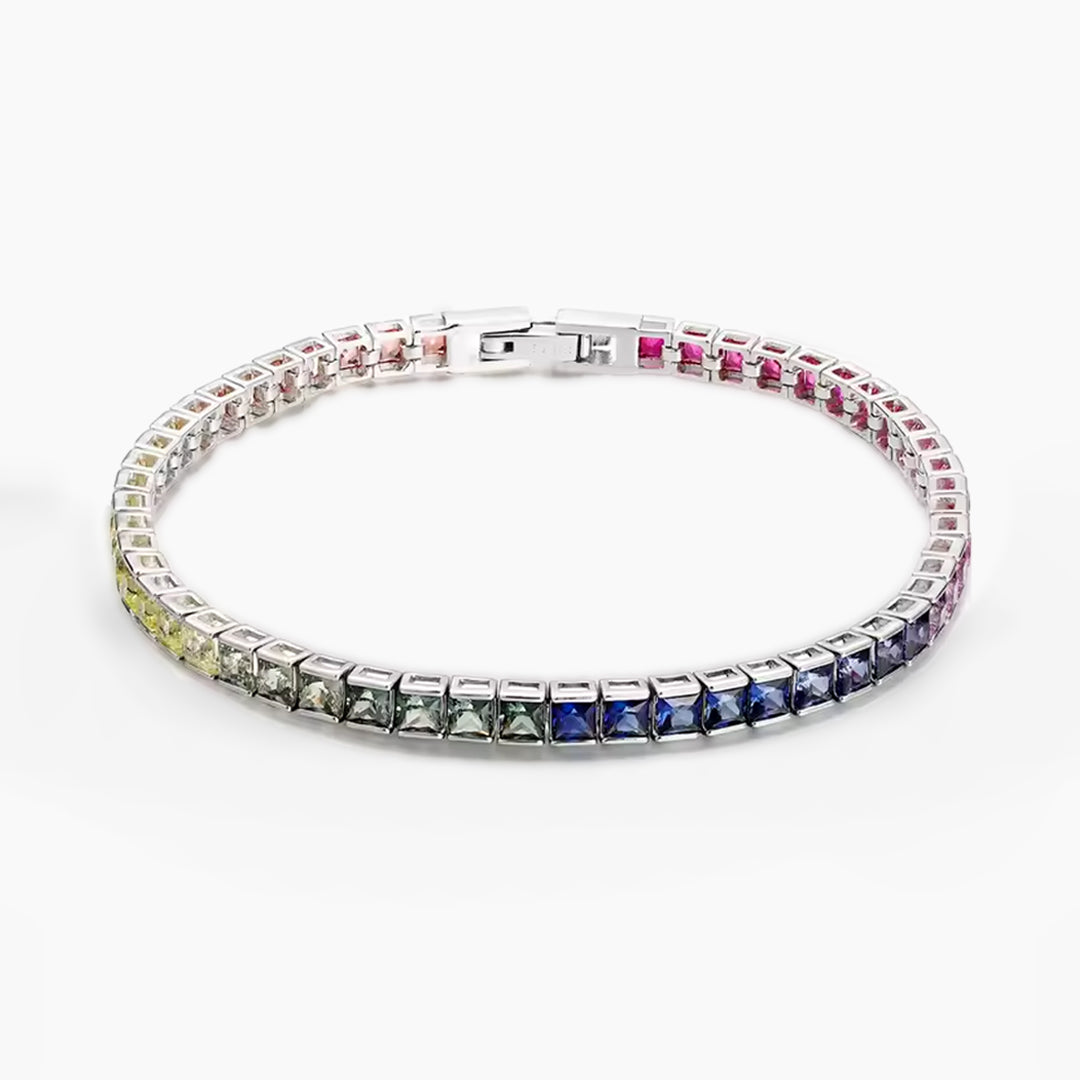 Rainbow Moissanite Sapphire Princess-Cut Tennis Bracelet