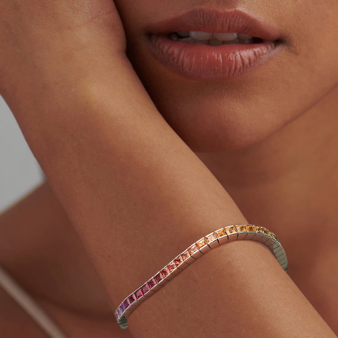Rainbow Moissanite Sapphire Princess-Cut Tennis Bracelet – Adreama