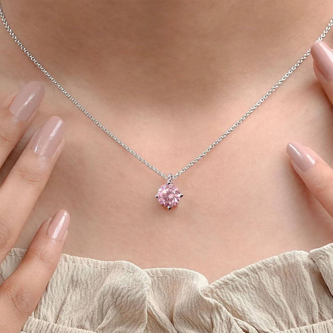 Rosavelle Solitaire Pink Moissanite Pendant Necklace