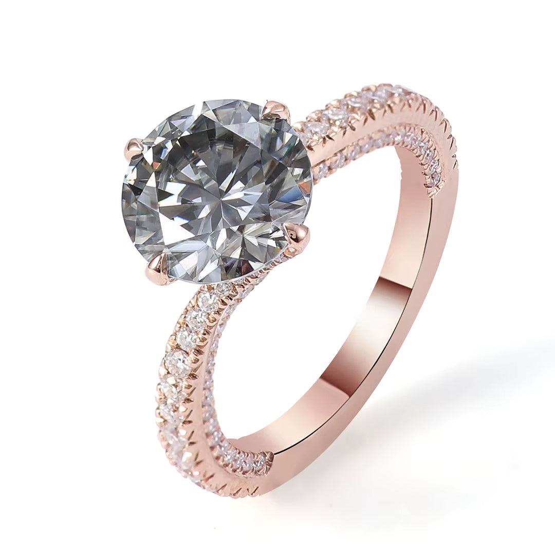 Ember Grey Moissanite Round-Cut Ring