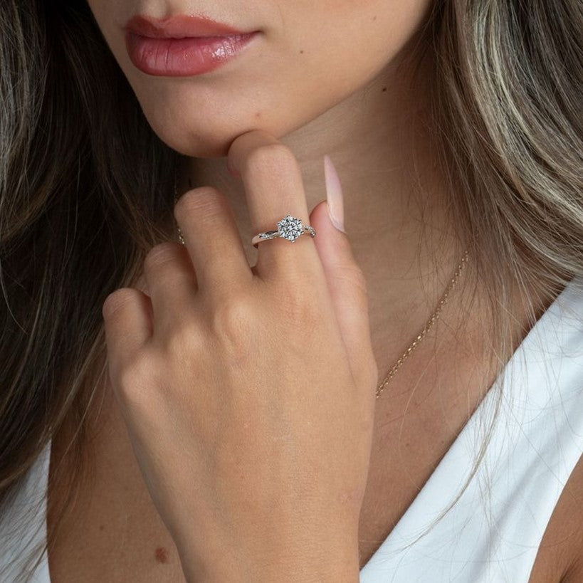 Celestine Round-Cut Six Prong Moissanite Ring