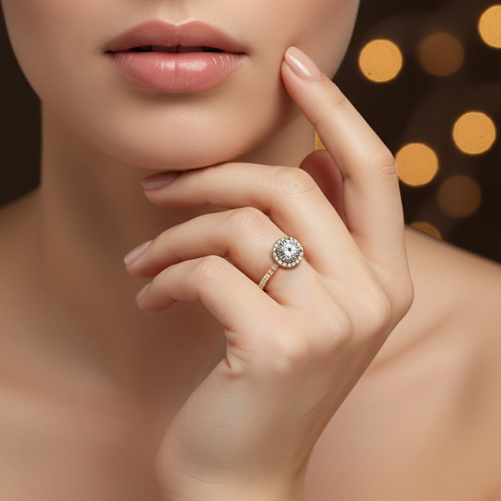Dana Round-Cut Pavé Lab Diamond Halo Ring