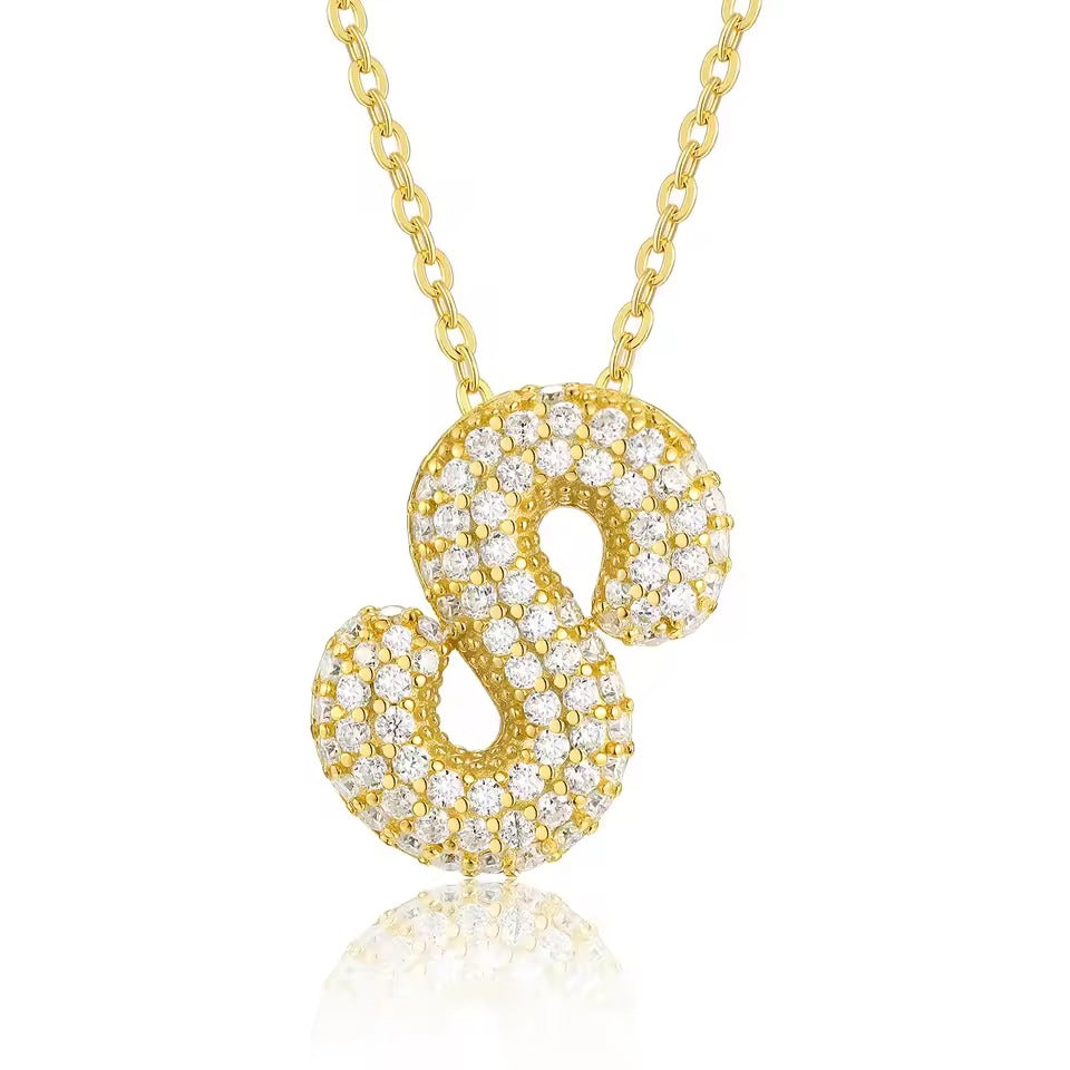 Bling Bubble Initial Letter Moissanite Necklace