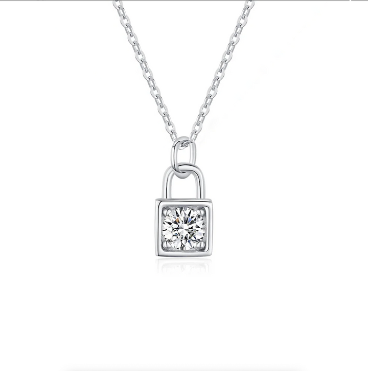 Claudia Locked Solitaire Round-cut Moissanite Necklace