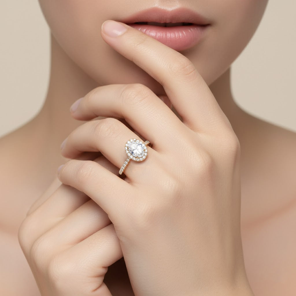 Celeste Oval-Cut Pavé Moissanite Halo Ring
