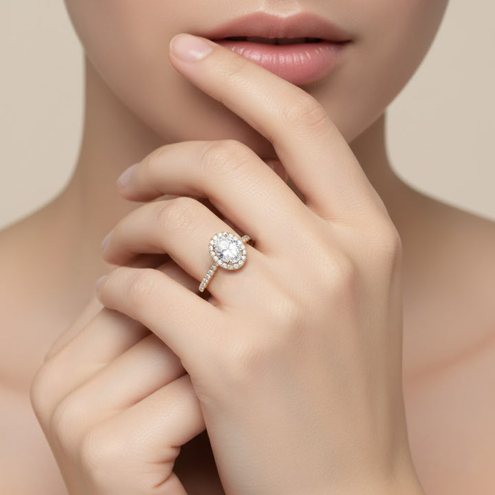 Celeste Oval-Cut Pavé Moissanite Halo Ring