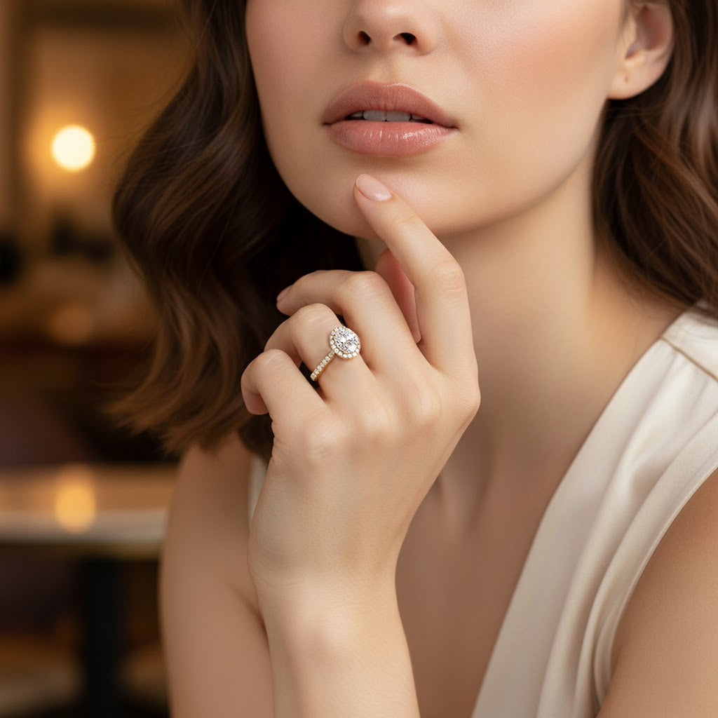 Celeste Oval-Cut Pavé Moissanite Halo Ring