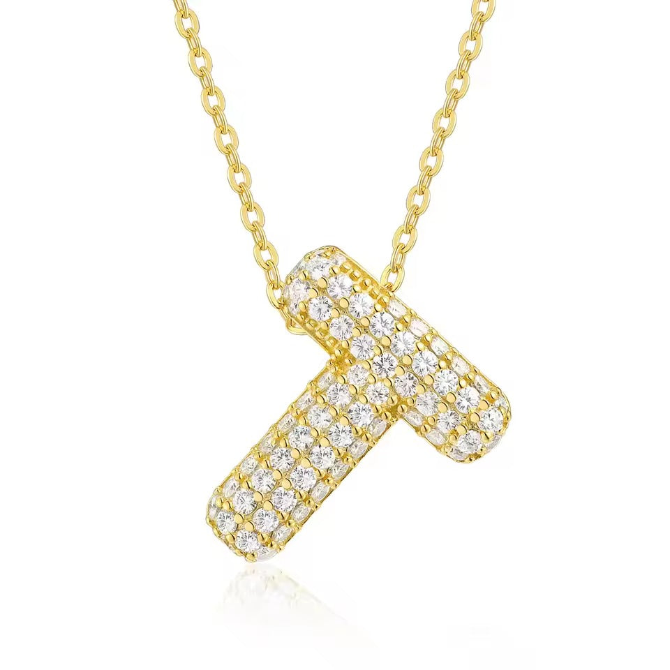 Bling Bubble Initial Letter Moissanite Necklace