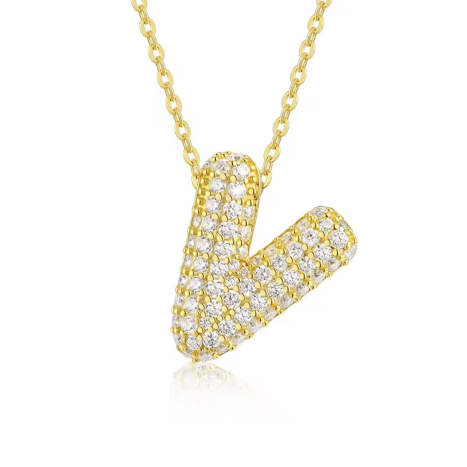 Bling Bubble Initial Letter Moissanite Necklace