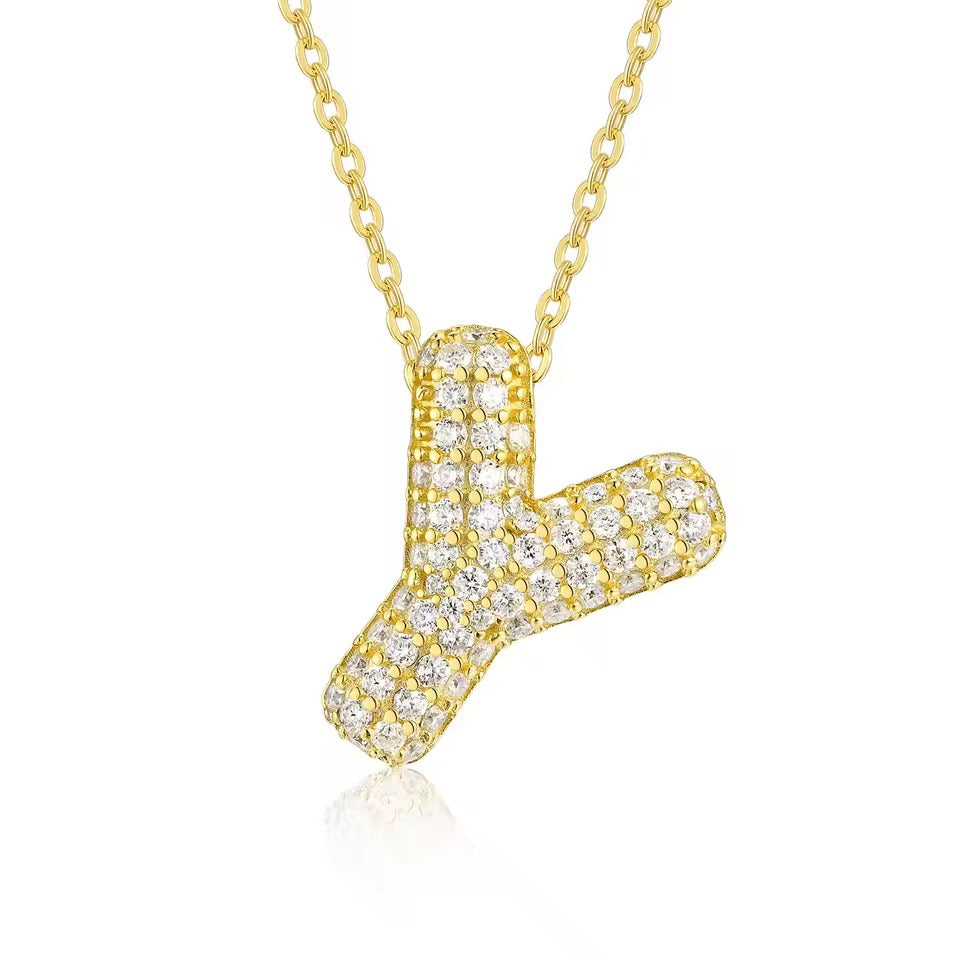 Bling Bubble Initial Letter Moissanite Necklace