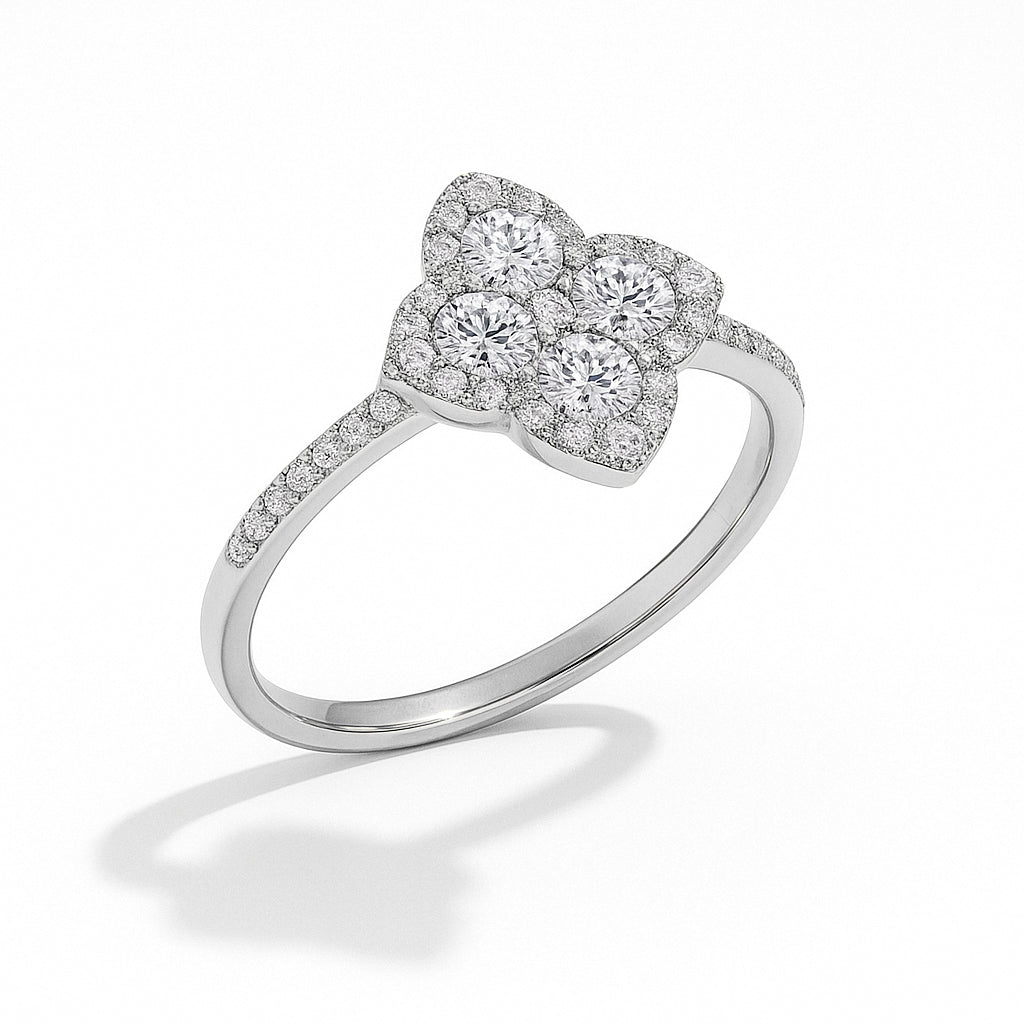 Yuna 4-Leaf Clover Round-Edge Pavé Moissanite Ring