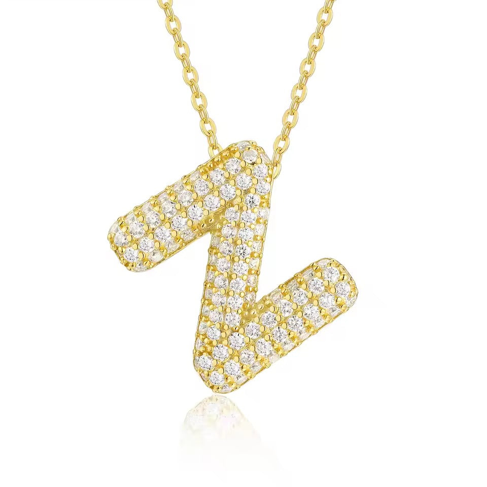 Bling Bubble Initial Letter Moissanite Necklace