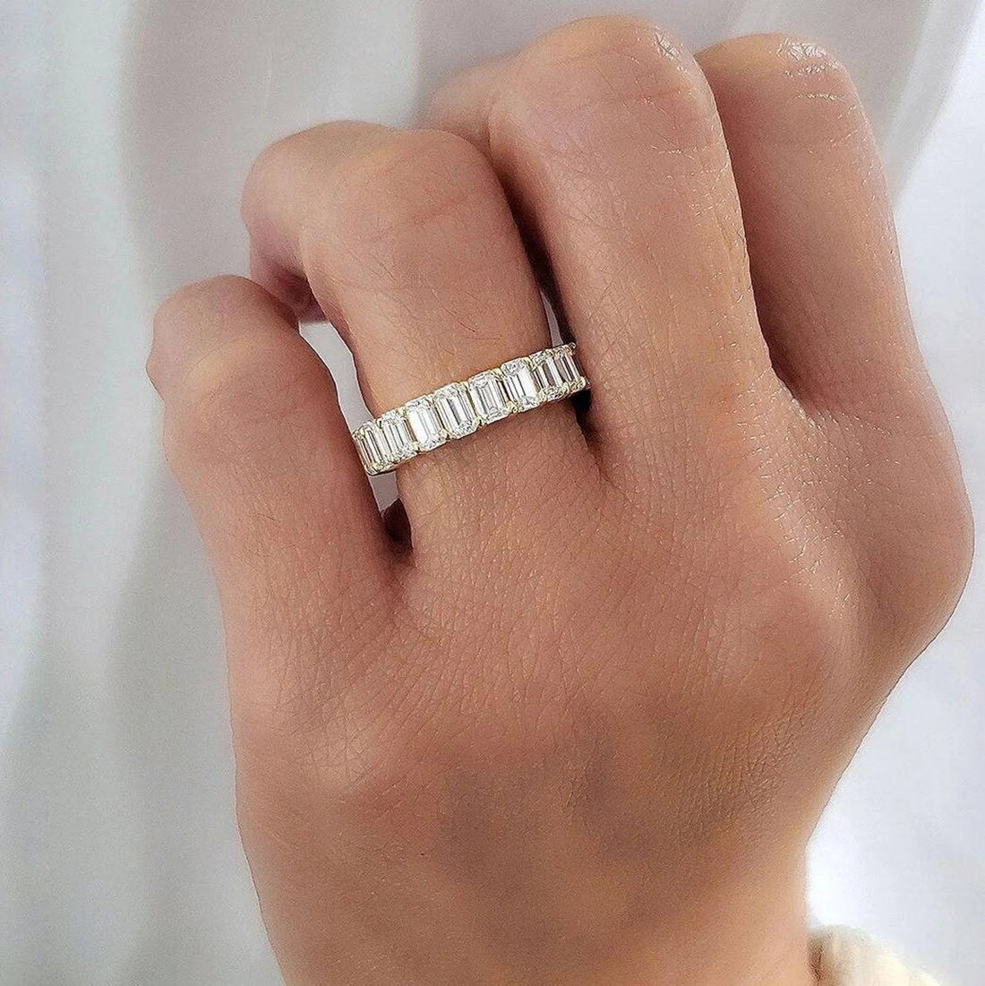 Emerald Cut Moissanite Eternity Ring