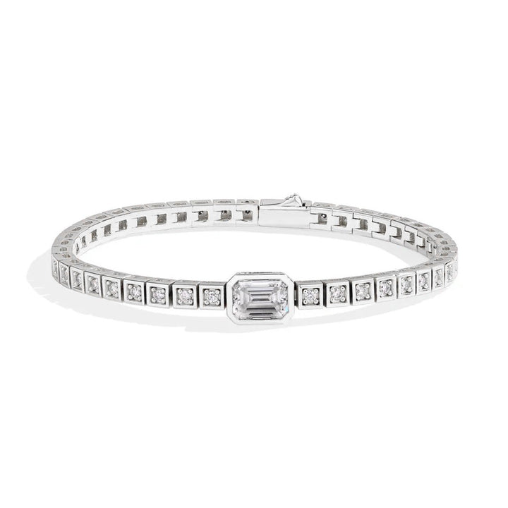 Beveled Emerald-Cut Accent Tennis Moissanite Bracelet