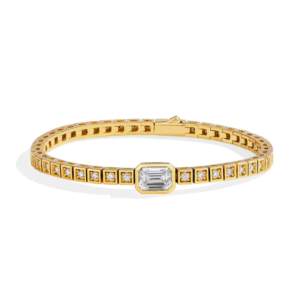 Beveled Emerald-Cut Accent Tennis Moissanite Bracelet