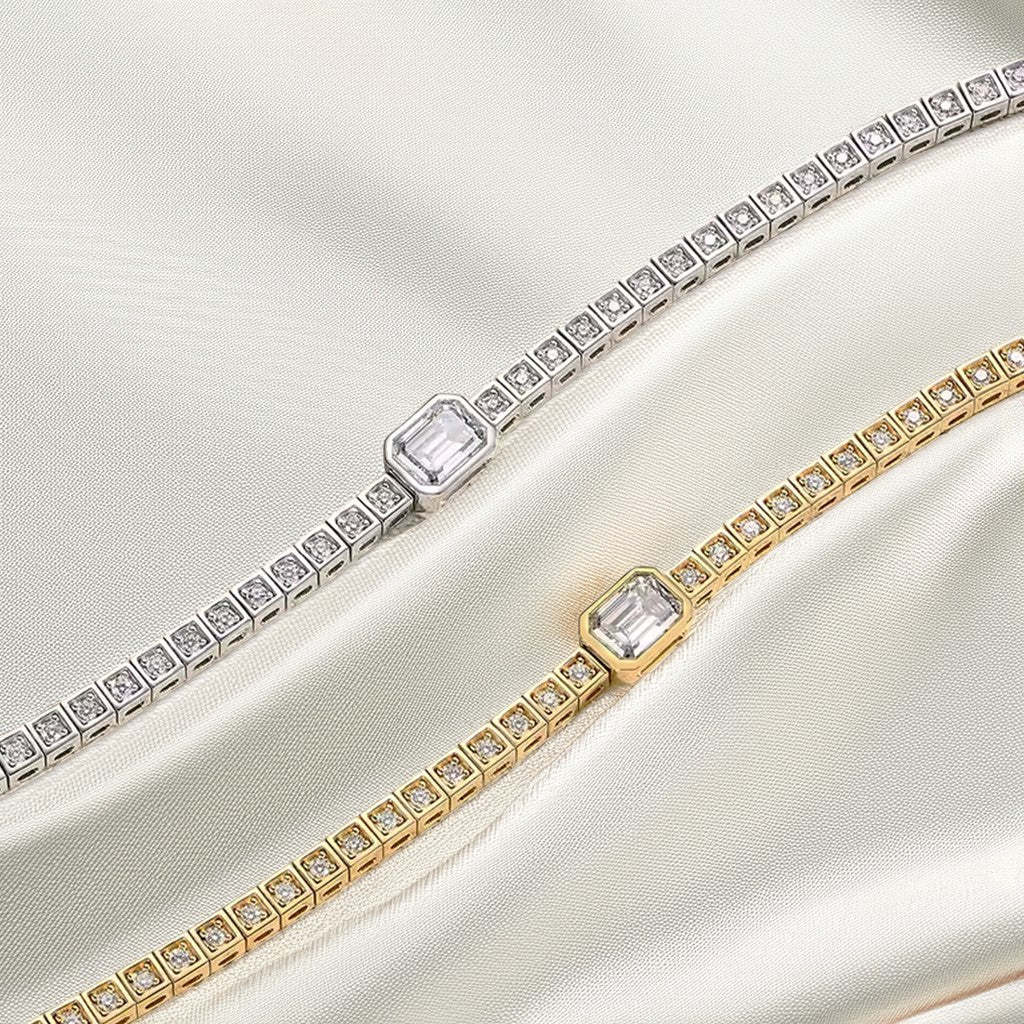 Beveled Emerald-Cut Accent Tennis Moissanite Bracelet