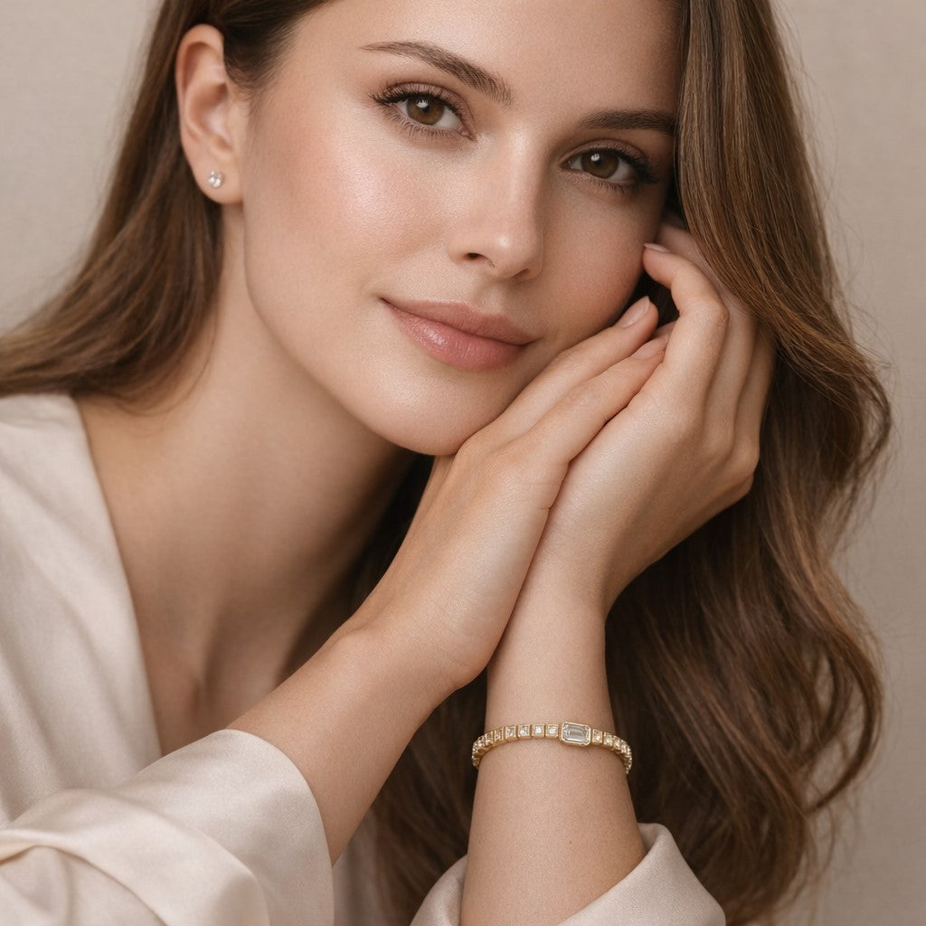 Beveled Emerald-Cut Accent Tennis Moissanite Bracelet