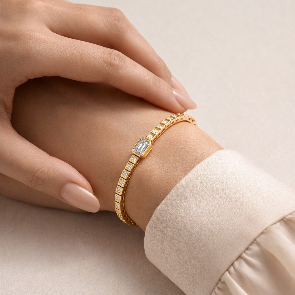 Beveled Emerald-Cut Accent Tennis Moissanite Bracelet