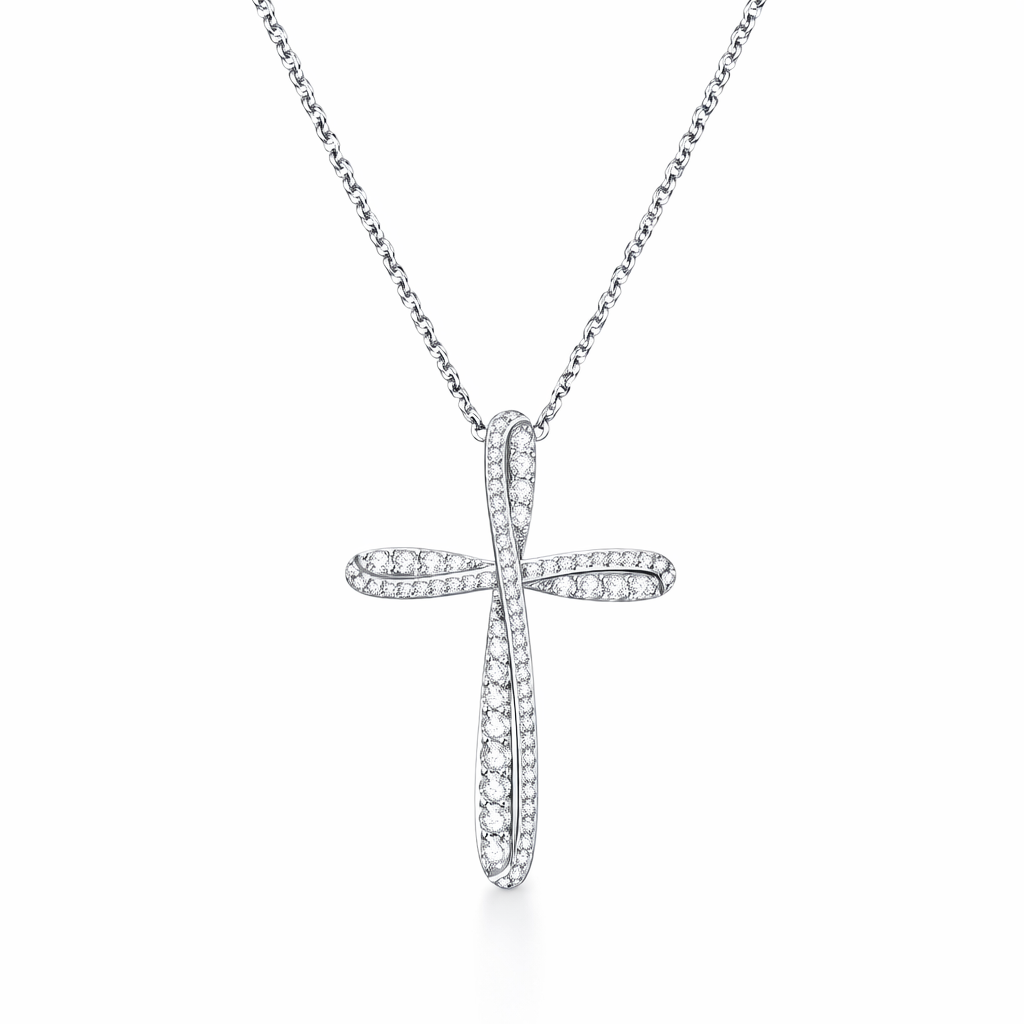 Ribbon Cross Moissanite Necklace