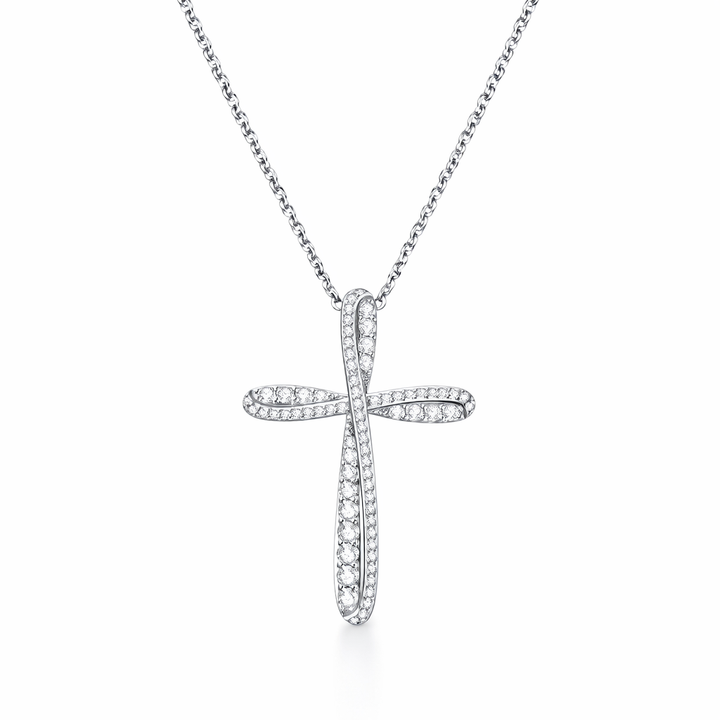 Ribbon Cross Moissanite Necklace