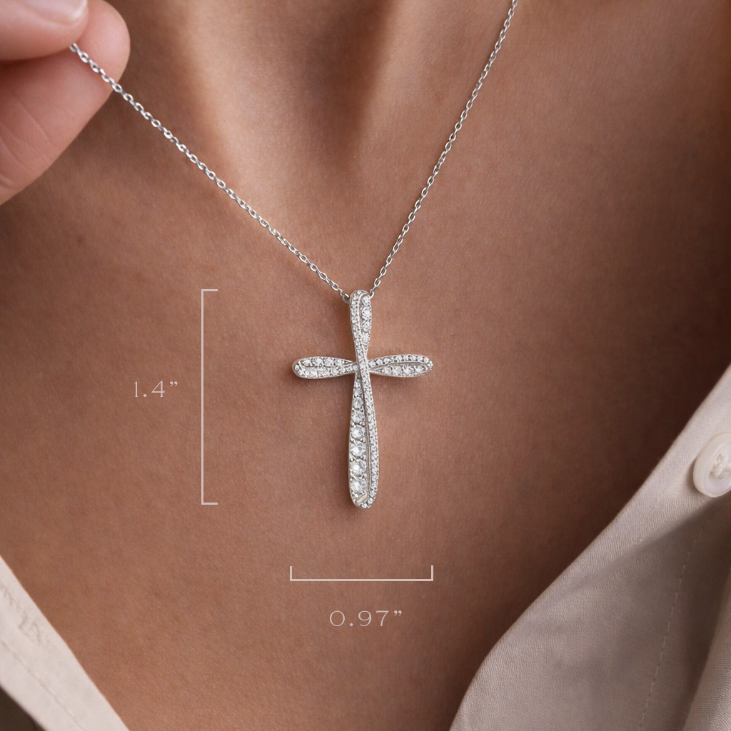 Ribbon Cross Moissanite Necklace