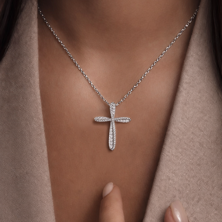 Ribbon Cross Moissanite Necklace