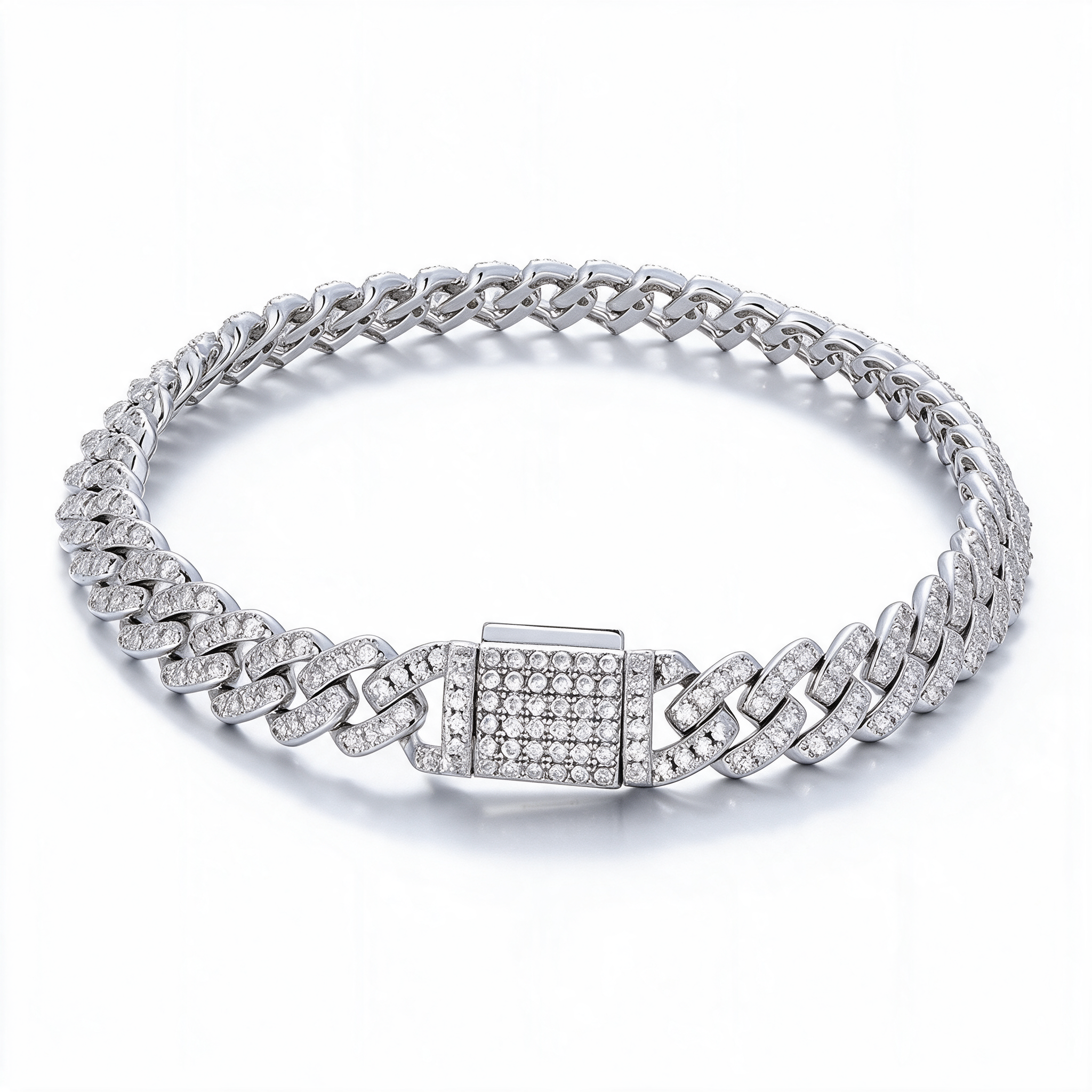 Catena Bold Cuban Link Moissanite Bracelet in 14k Platinum white gold
