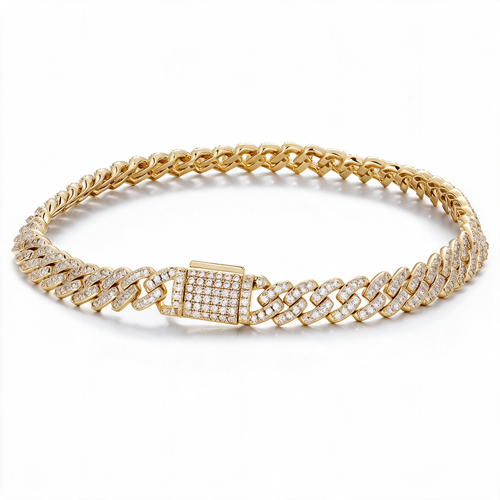 Catena Bold Cuban Link Moissanite Bracelet in 14k Gold, iced round-cut pave links