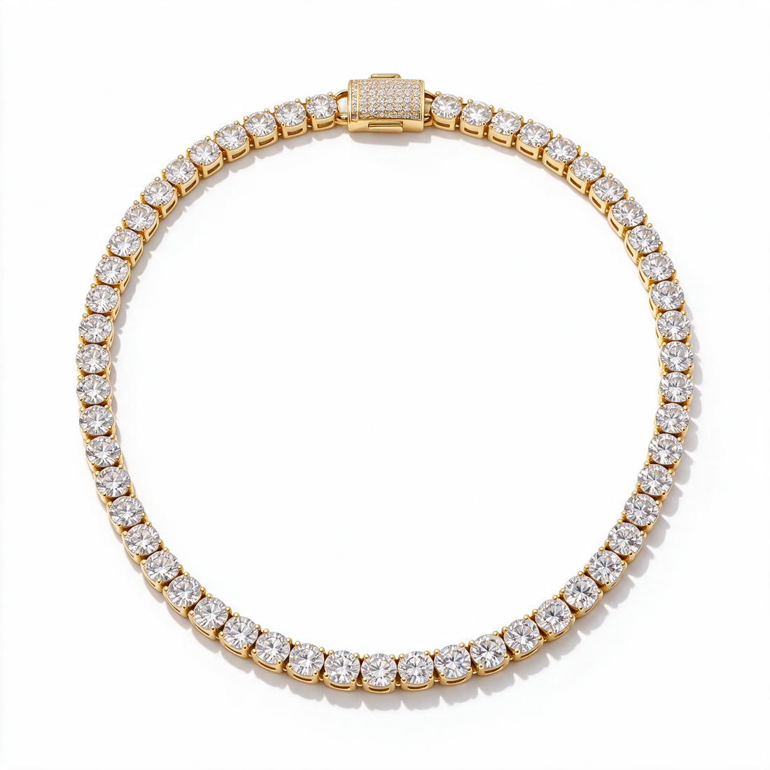 Atlas Round-Cut Moissanite Tennis Chain in 14k Gold with iced clasp