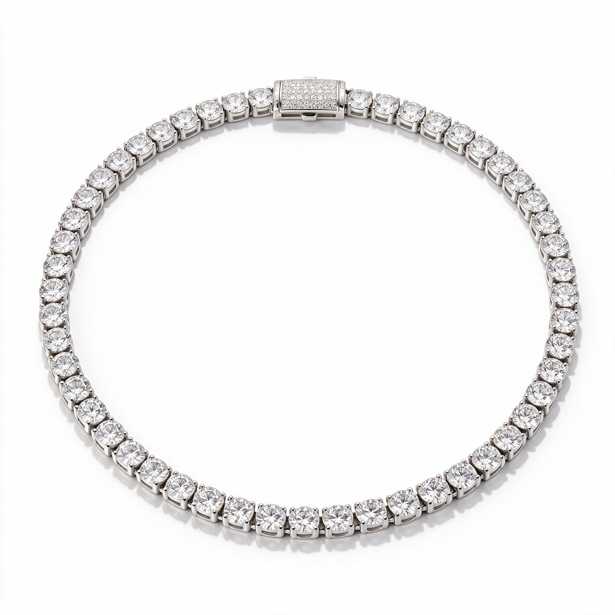 Atlas Round-Cut Moissanite Tennis Chain in 14k Platinum with iced clasp