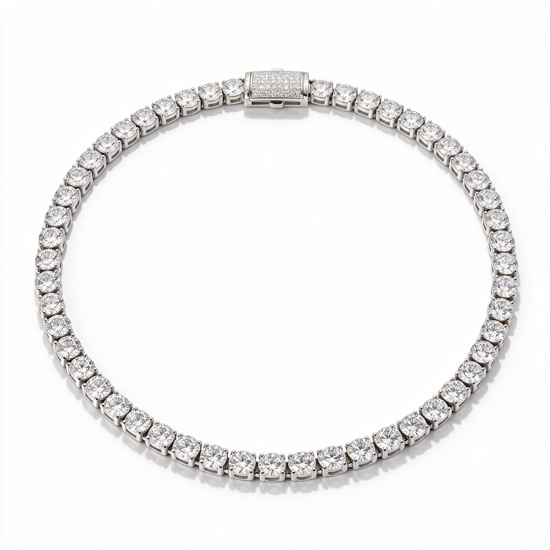 Atlas Round-Cut Moissanite Tennis Chain in 14k Platinum with iced clasp