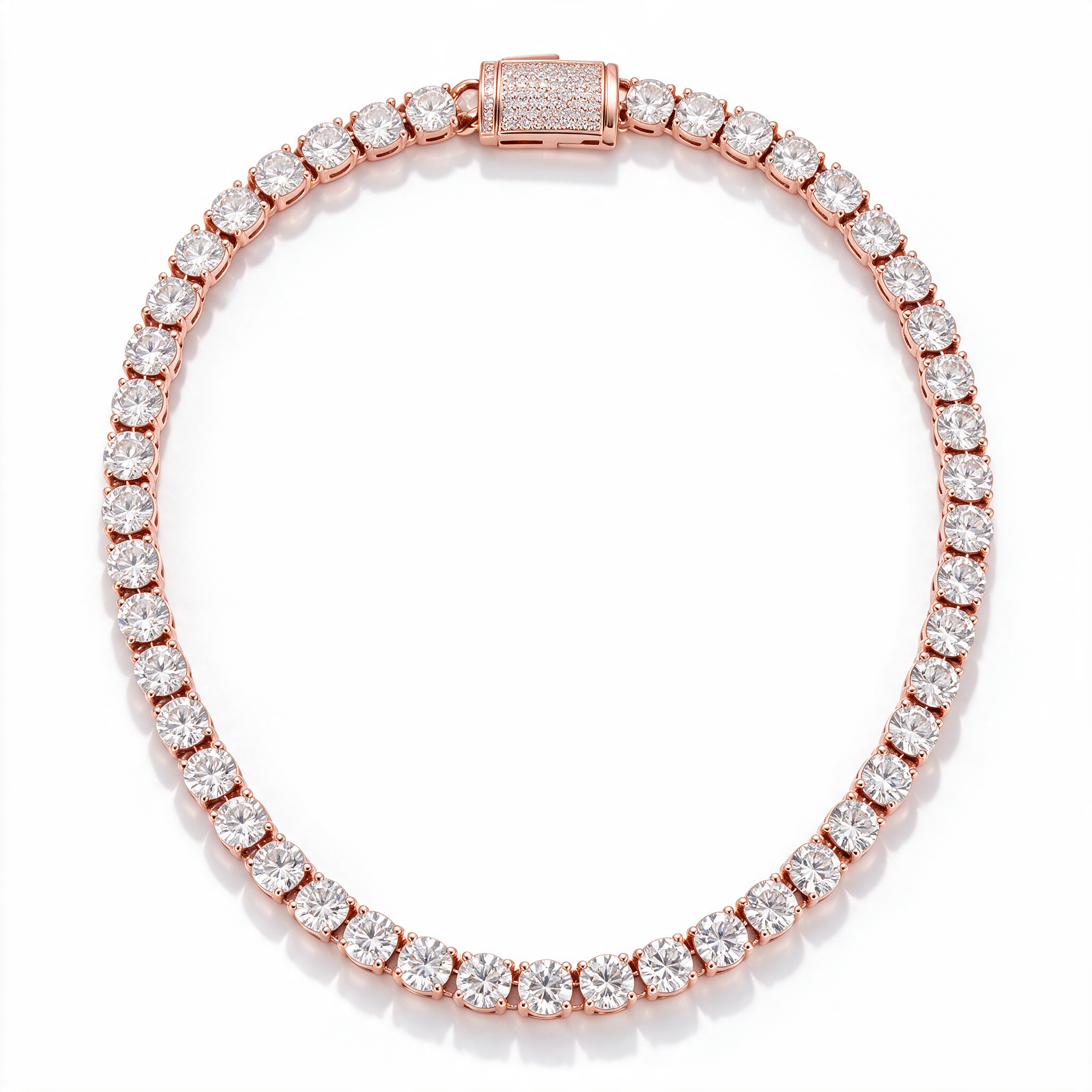 Atlas Round-Cut Moissanite Tennis Chain in 14k Rose Gold with iced clasp