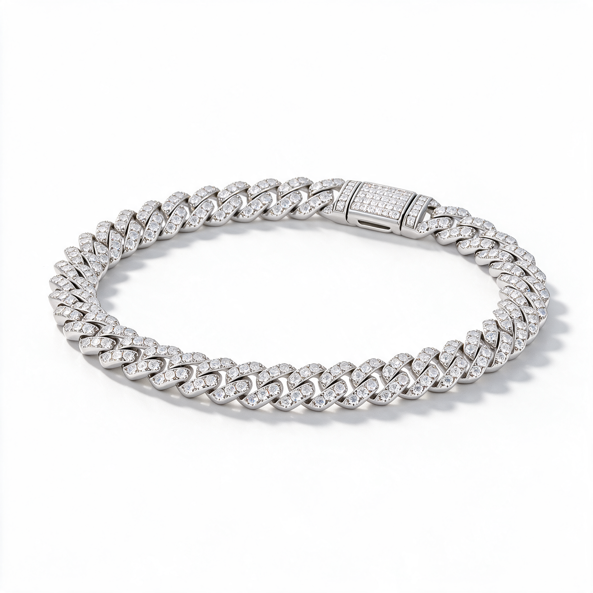 Catena Cuban Link Moissanite Bracelet 6mm in 14k Platinum with iced clasp