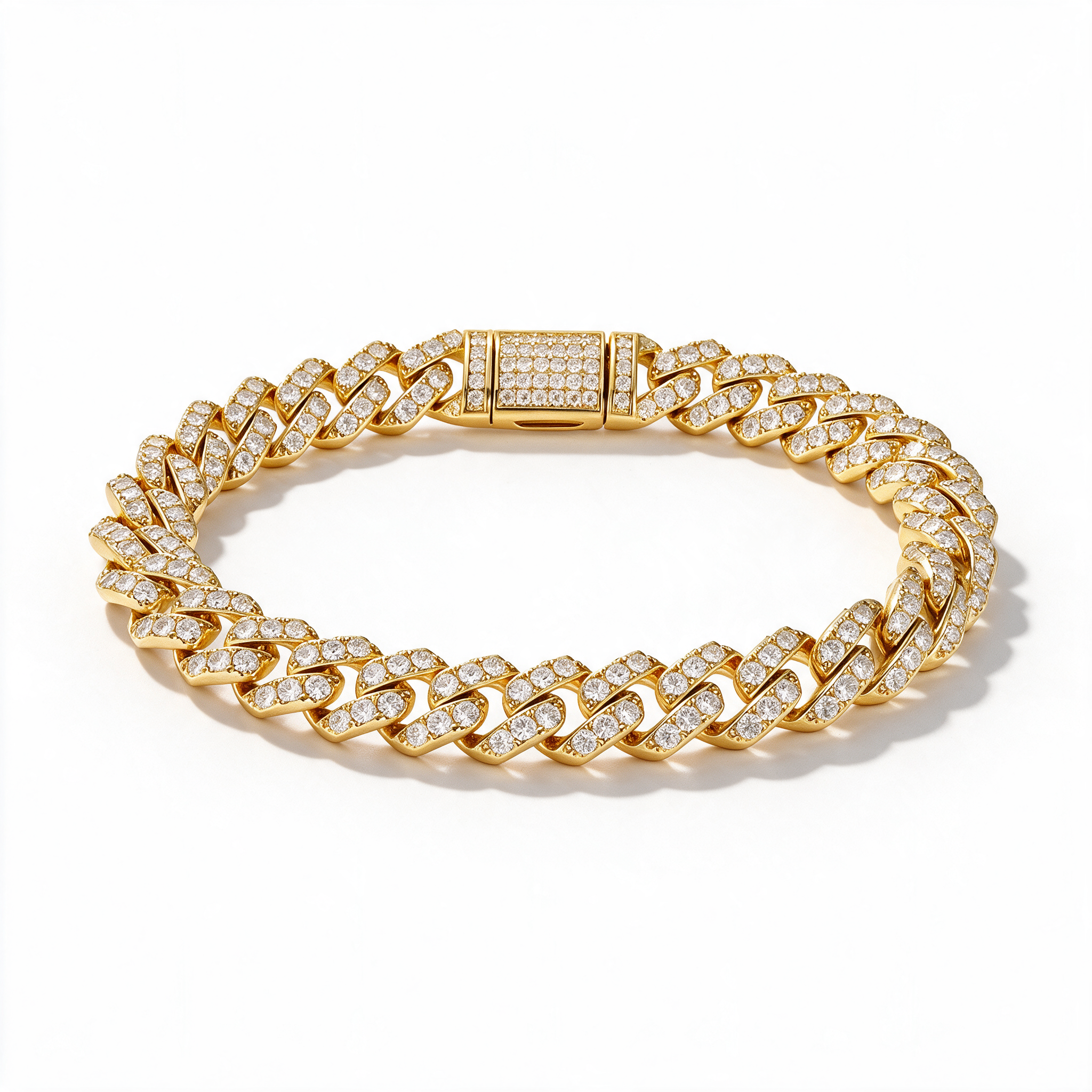 Catena Cuban Link Moissanite Bracelet 6mm in 14k Gold with iced clasp