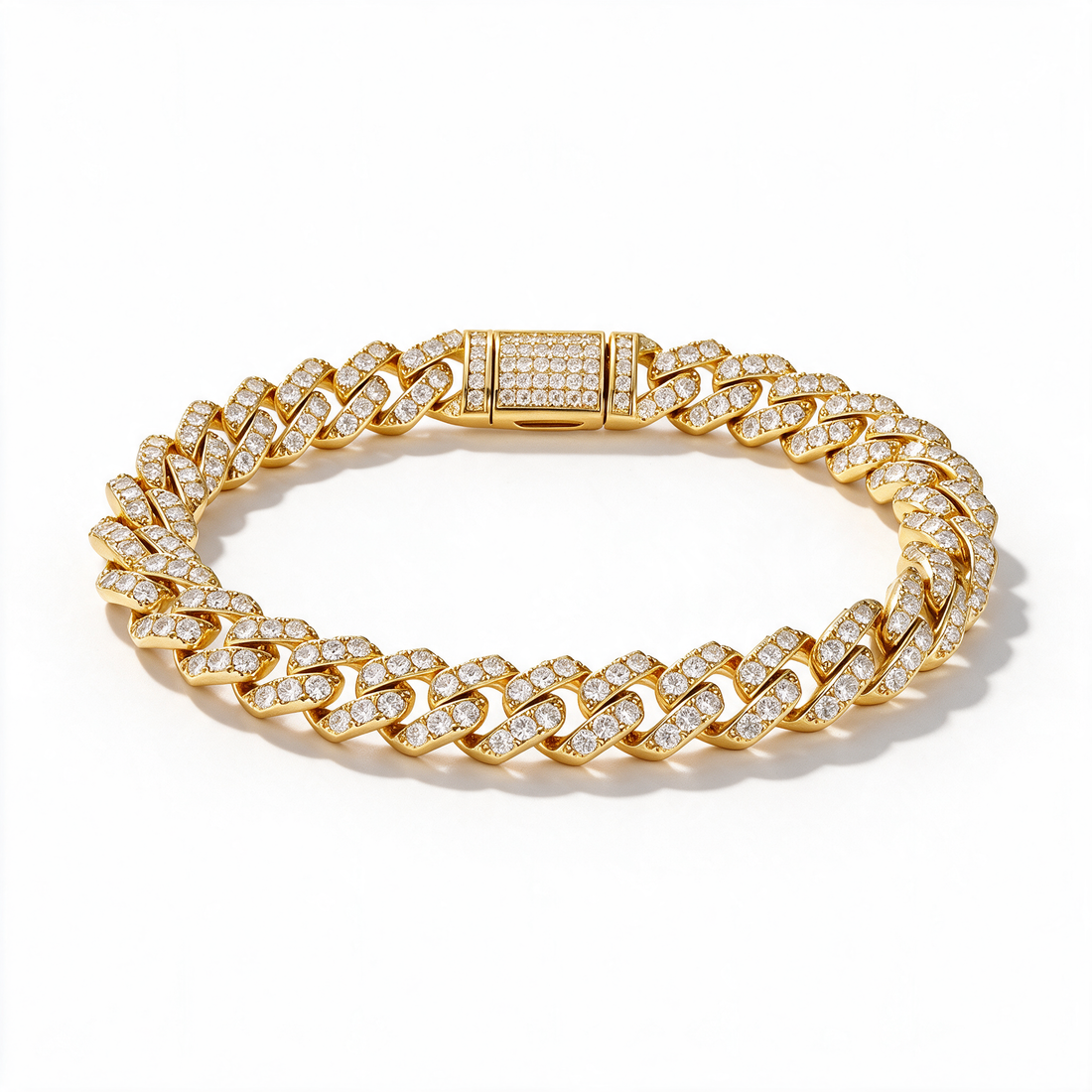 Catena Cuban Link Moissanite Bracelet 6mm in 14k Gold with iced clasp