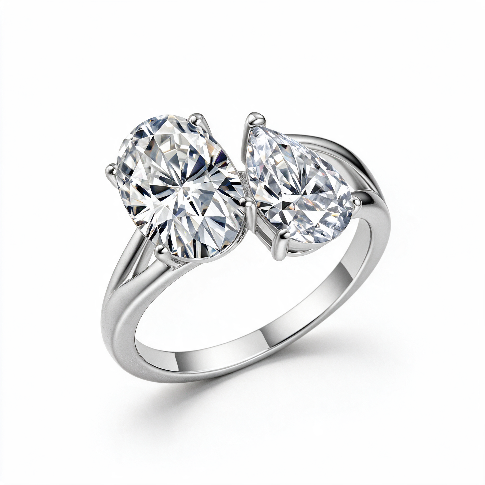Amorette Toi et Moi Moissanite Ring 14k Platinum profile angle
