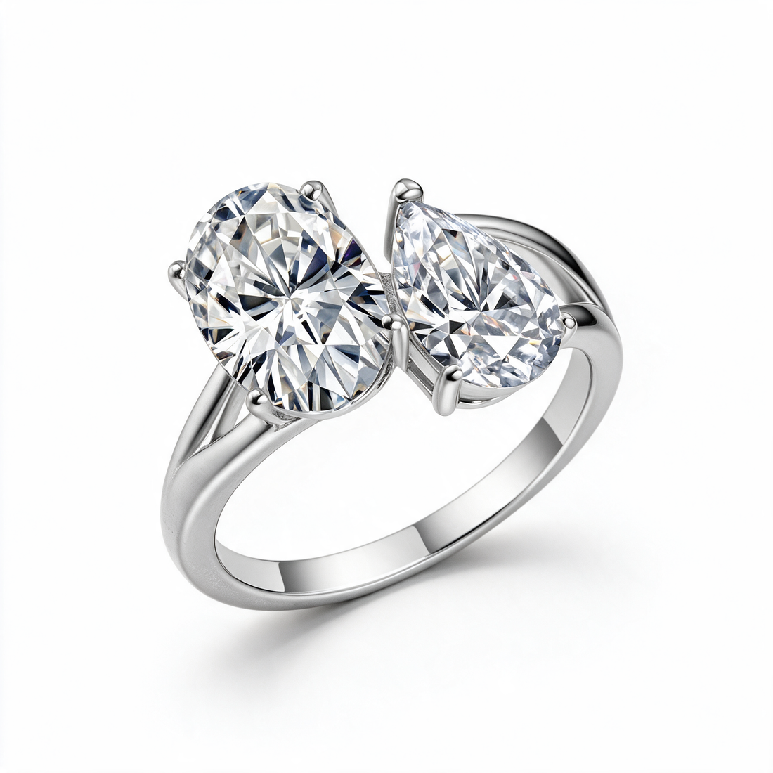 Amorette Toi et Moi Moissanite Ring 14k Platinum profile angle