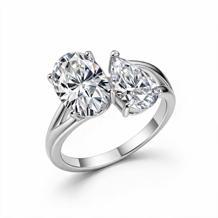 Amorette Toi et Moi Moissanite Ring 14k Platinum profile angle